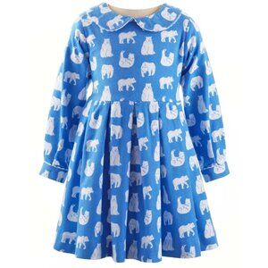 Rachel Riley Blue & White Flannel Polar Bear Dress. Size 6